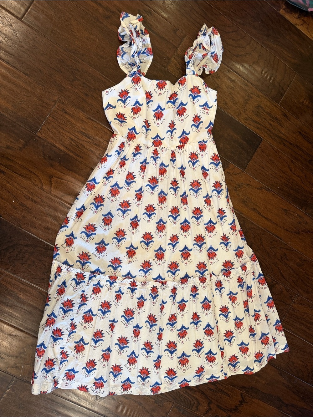 J. Crew White Sundress with Red & Blue Floral Motif